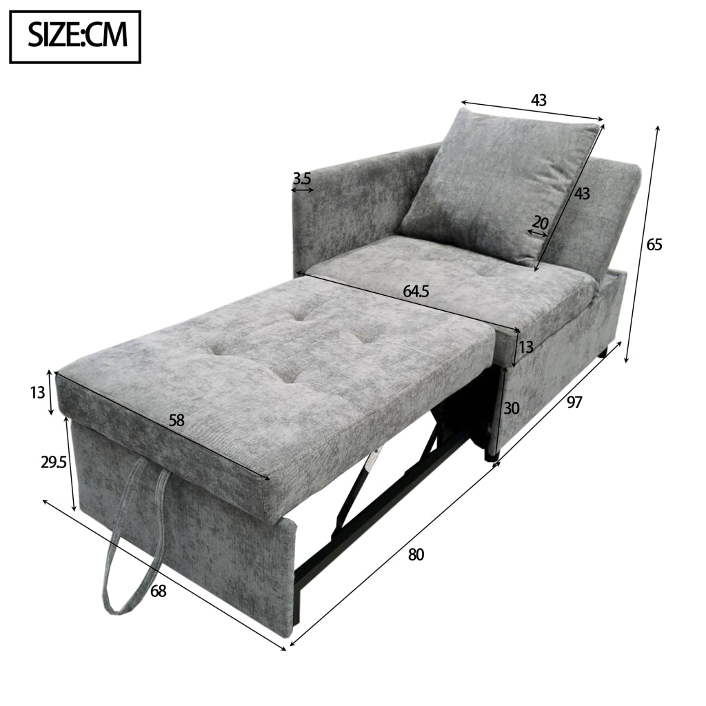 OKWISH Divano Letto 3 in 1, Schienale Regolabile in 5 Posizioni con Cuscino, Tessuto Imbottito Grigio 177 × 68 × 65 cm