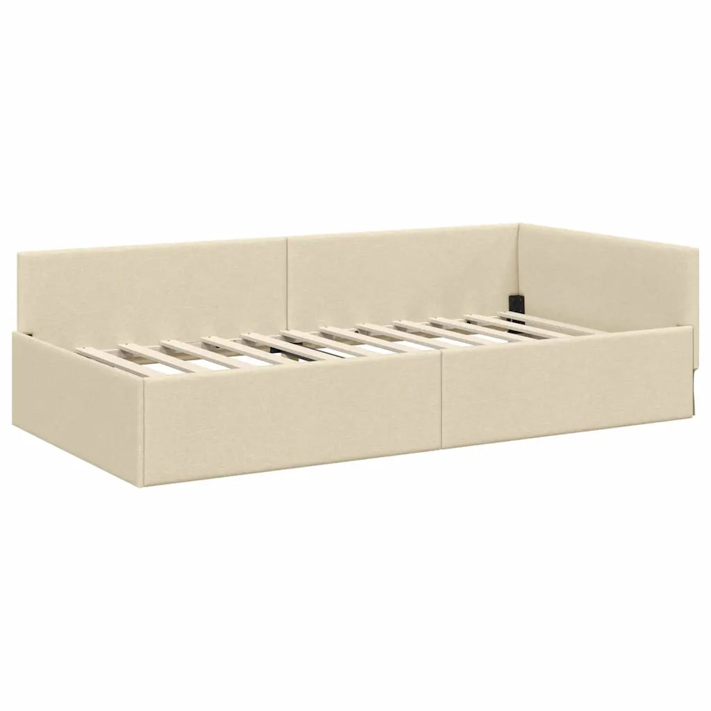 Letto singolo | Letto per adulti | Cornice del letto ad angolo Crema 80 cm x 200 cm Tessuto
