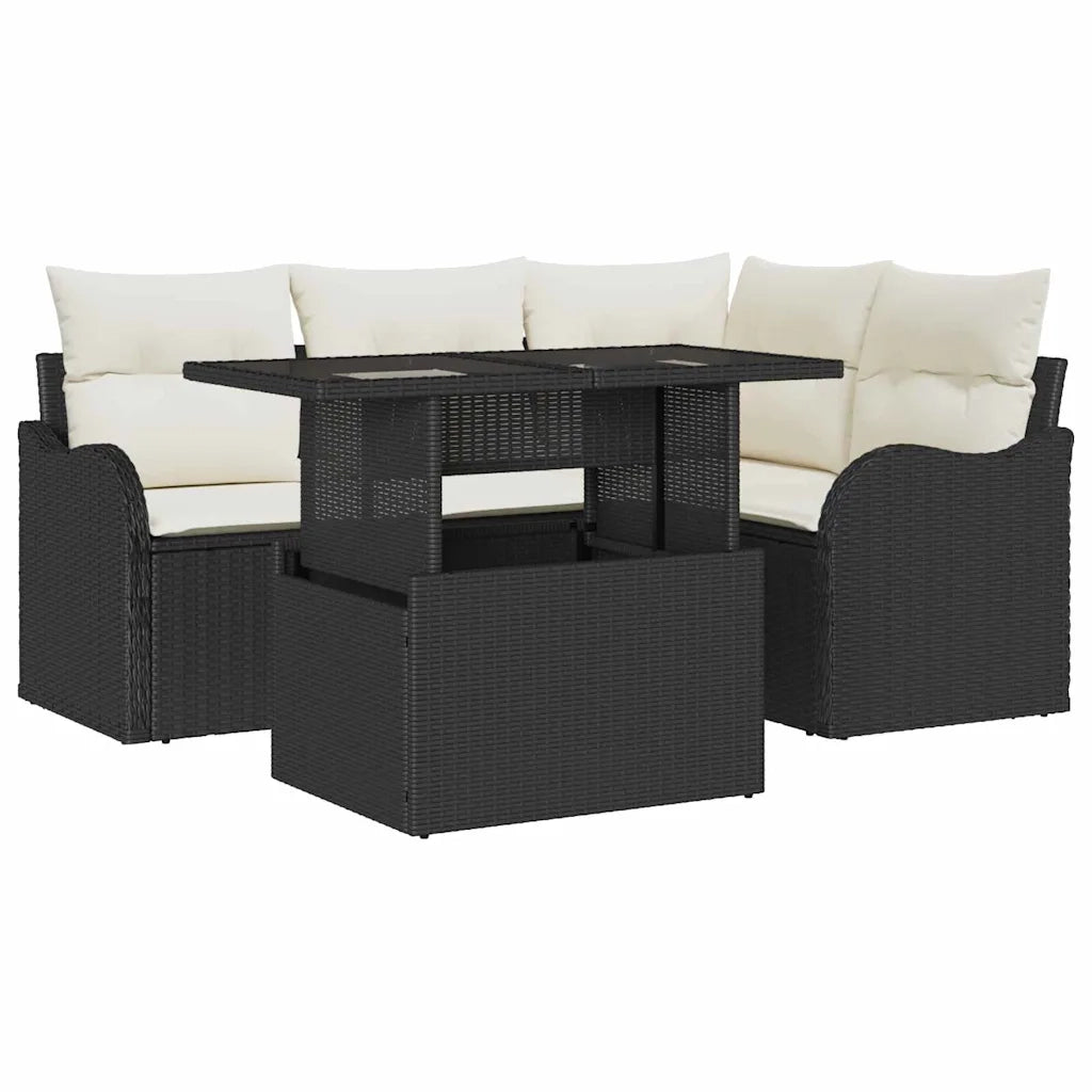 Set Divano da Giardino 5 pcs Nero Rattan in Polipropilene 3357190