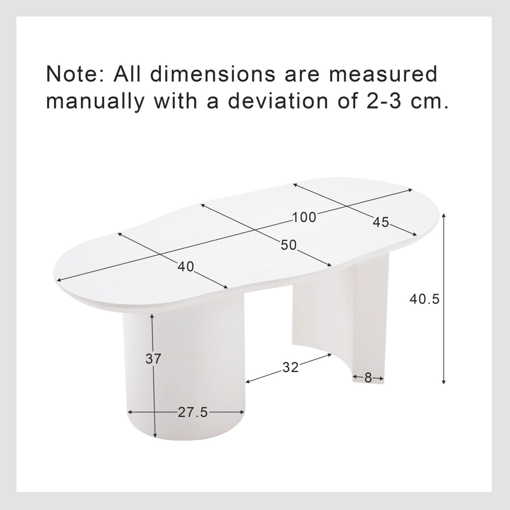 Tavolino basso in MDF laccato bianco con piano irregolare, struttura stabile, per soggiorno, 100 × 40-50 × 40.5 cm