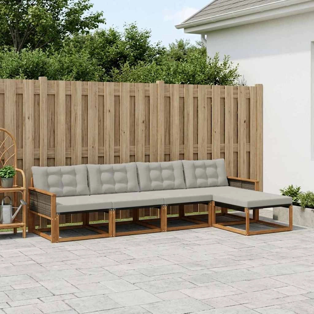 Set di divani da esterno 5 pz Naturale e Grigio Chiaro 3381355