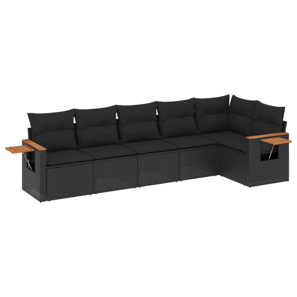 Set Divano da Giardino 6 pz con Cuscini Nero in Polyrattan 3259227