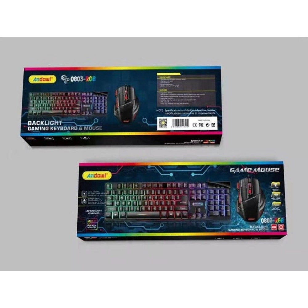 Trade Shop - Set Gioco Con Tastiera Led Mouse Cablato Usb Retroilluminata Multicolore Q803-rgb -