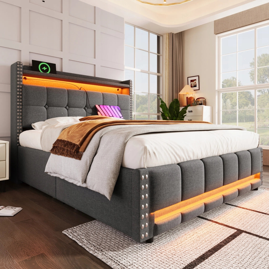 Letto matrimoniale 160x200 - Xylo - LED, Grigio