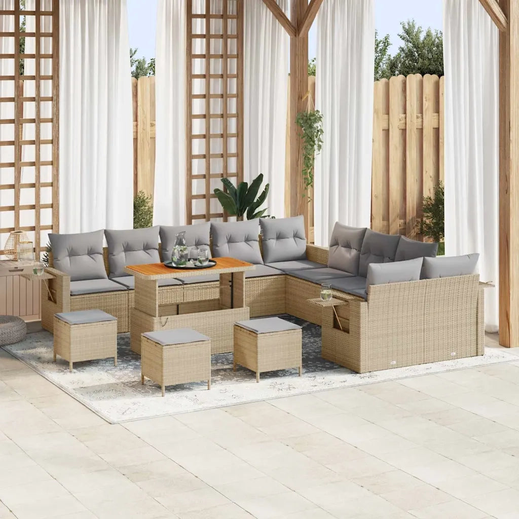 Set Divano da Giardino con cuscino 14 pcs Beige polyrattan