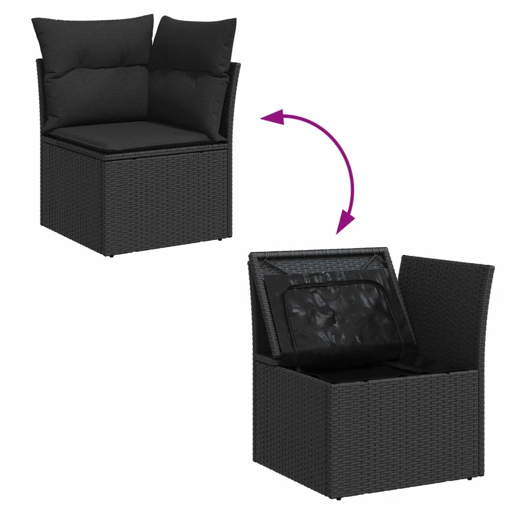 Set Divano da Giardino con cuscino 9 pcs Nero Poly Rattan 3365009