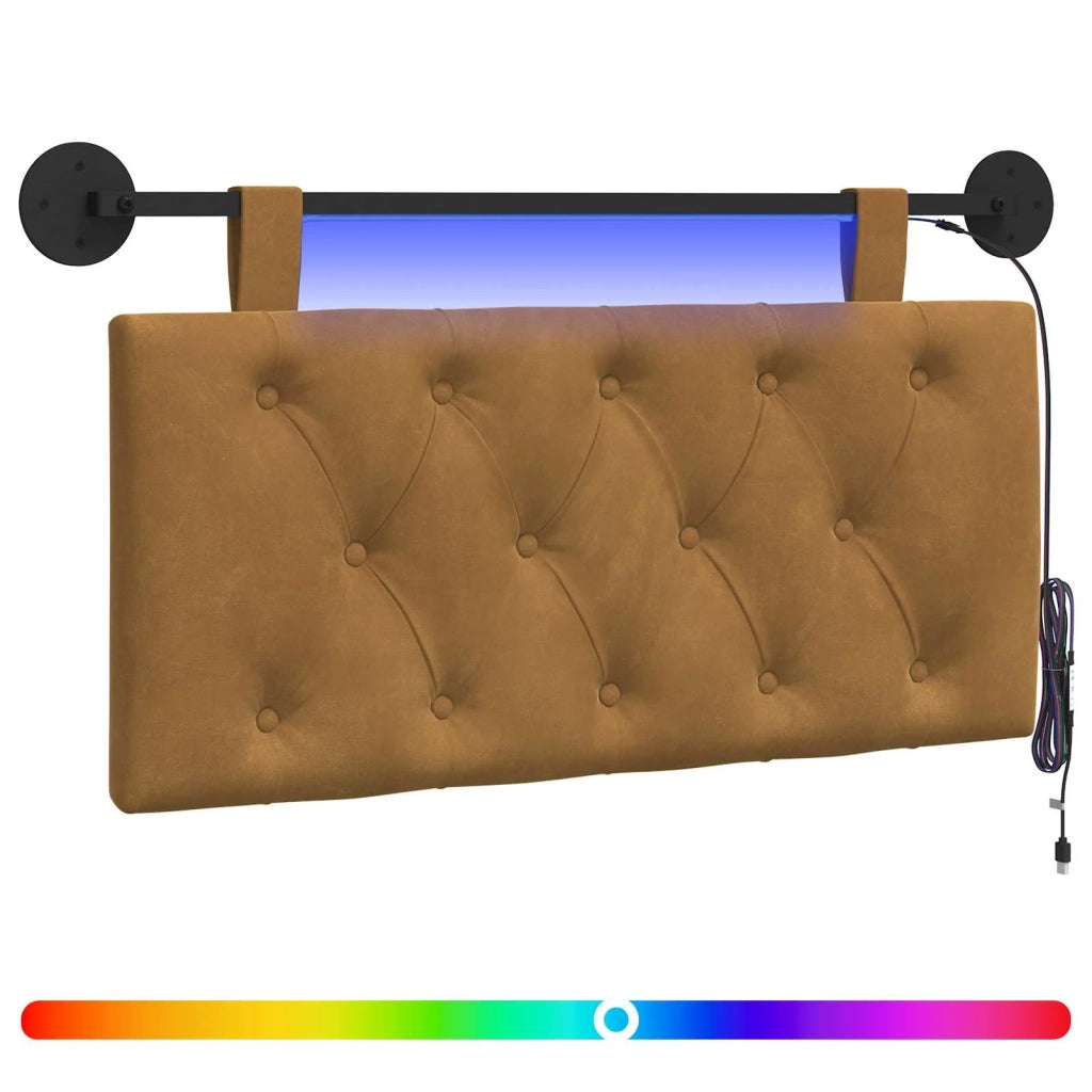 Testiera sospesa Con luce LED Marrone Velluto 3424561