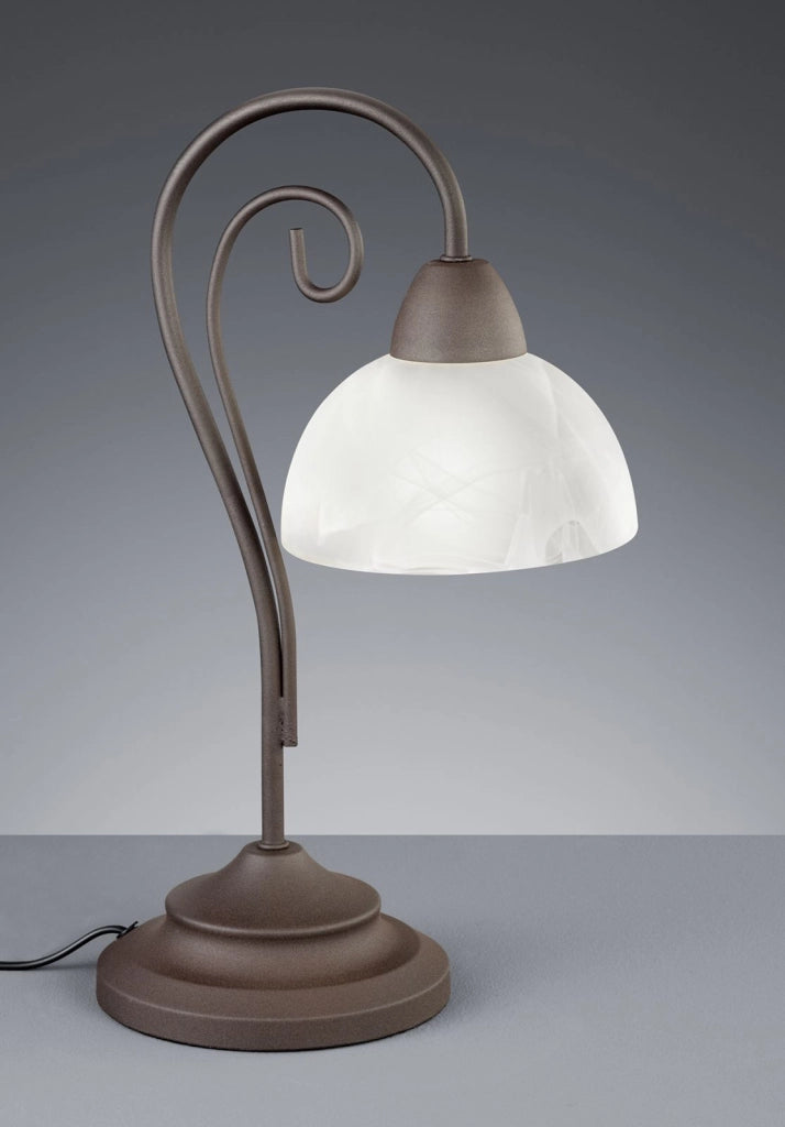 COUNTRY LAMPADA DA TAVOLO ANTICATA CURVA+VETRO H 40CM 1 LUCE ATTACCO E14
