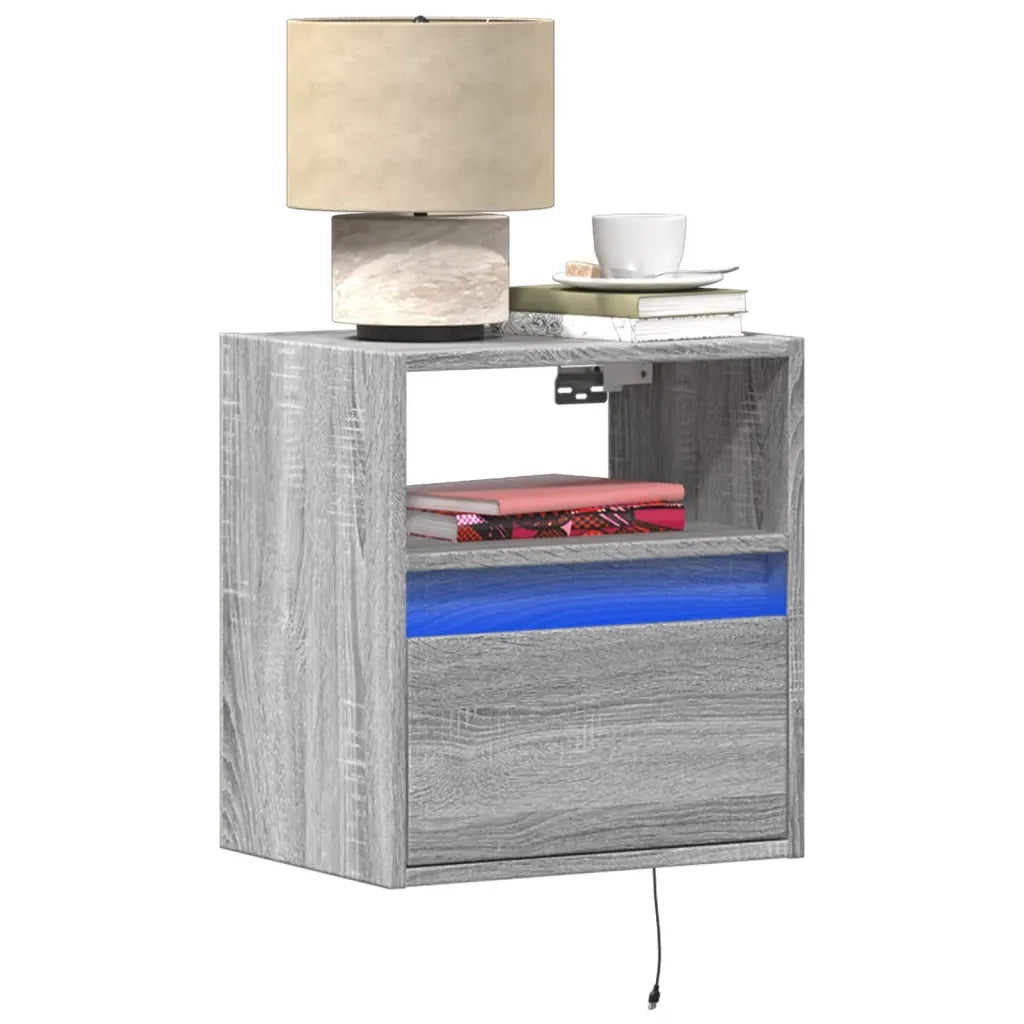 Comodino a Parete con luci LED Grigio Sonoma 3307985