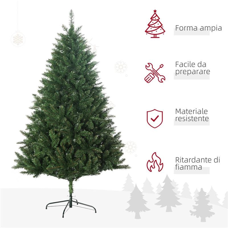 ALBERO DI NATALE ARTIFICIALE 180CM CON 800 RAMI E BASE IN METALLO, VERDE
