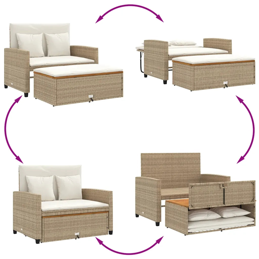 Divano Giardino con Cuscini 2 Posti-Sofa da Giardino-Divanetto da esterno Beige Polyrattan e Acacia