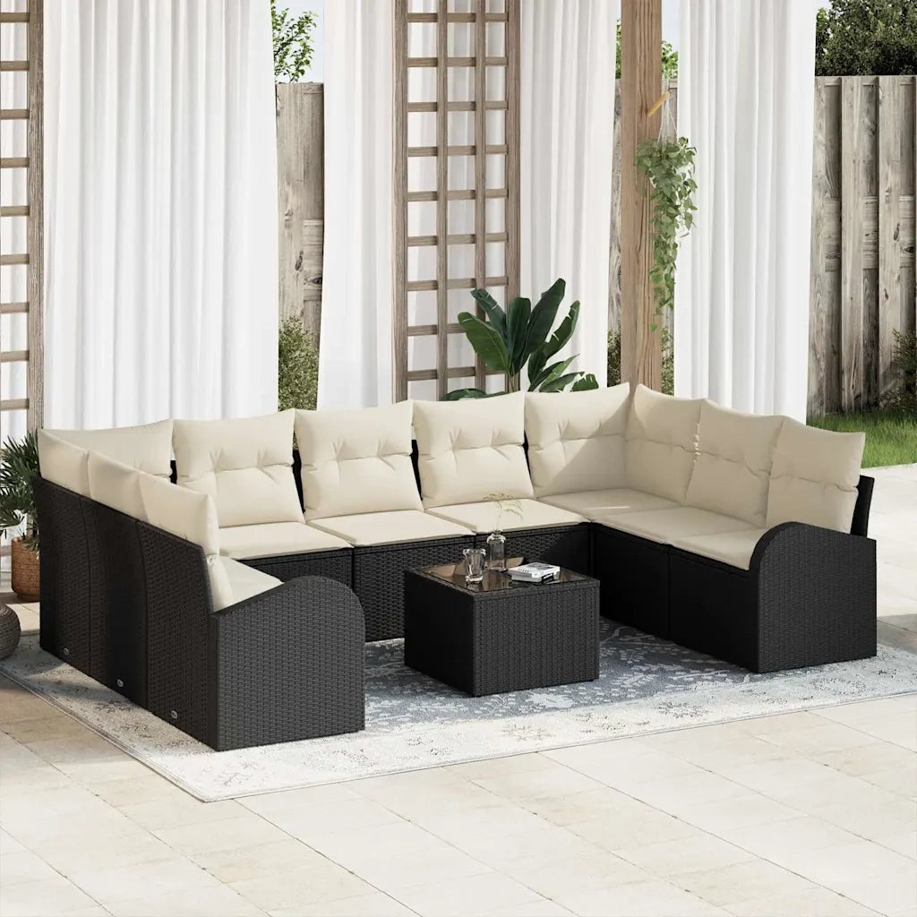 Set di divani con cuscino 10 pcs Nero Rattan in Polipropilene 3346207