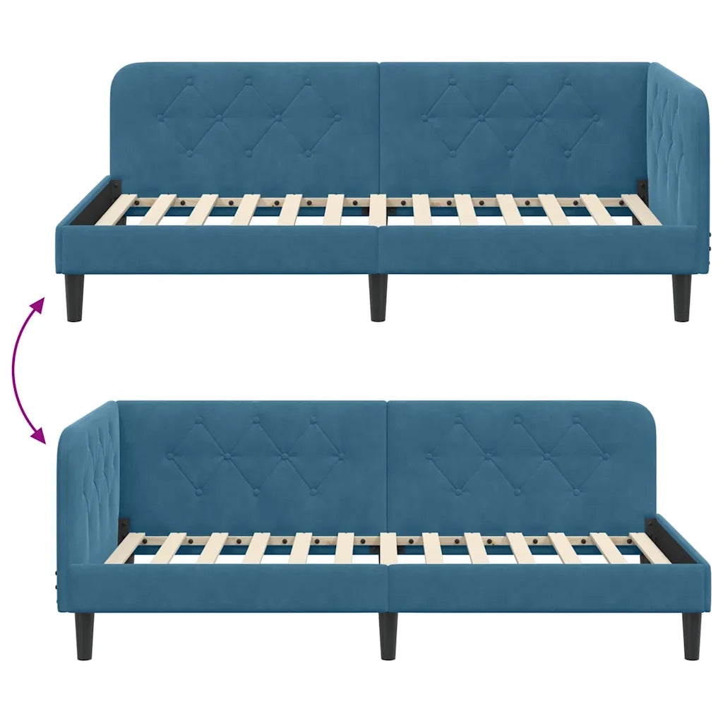 Cornice del letto ad angolo Blu 100 x 200 cm Velluto 42016615