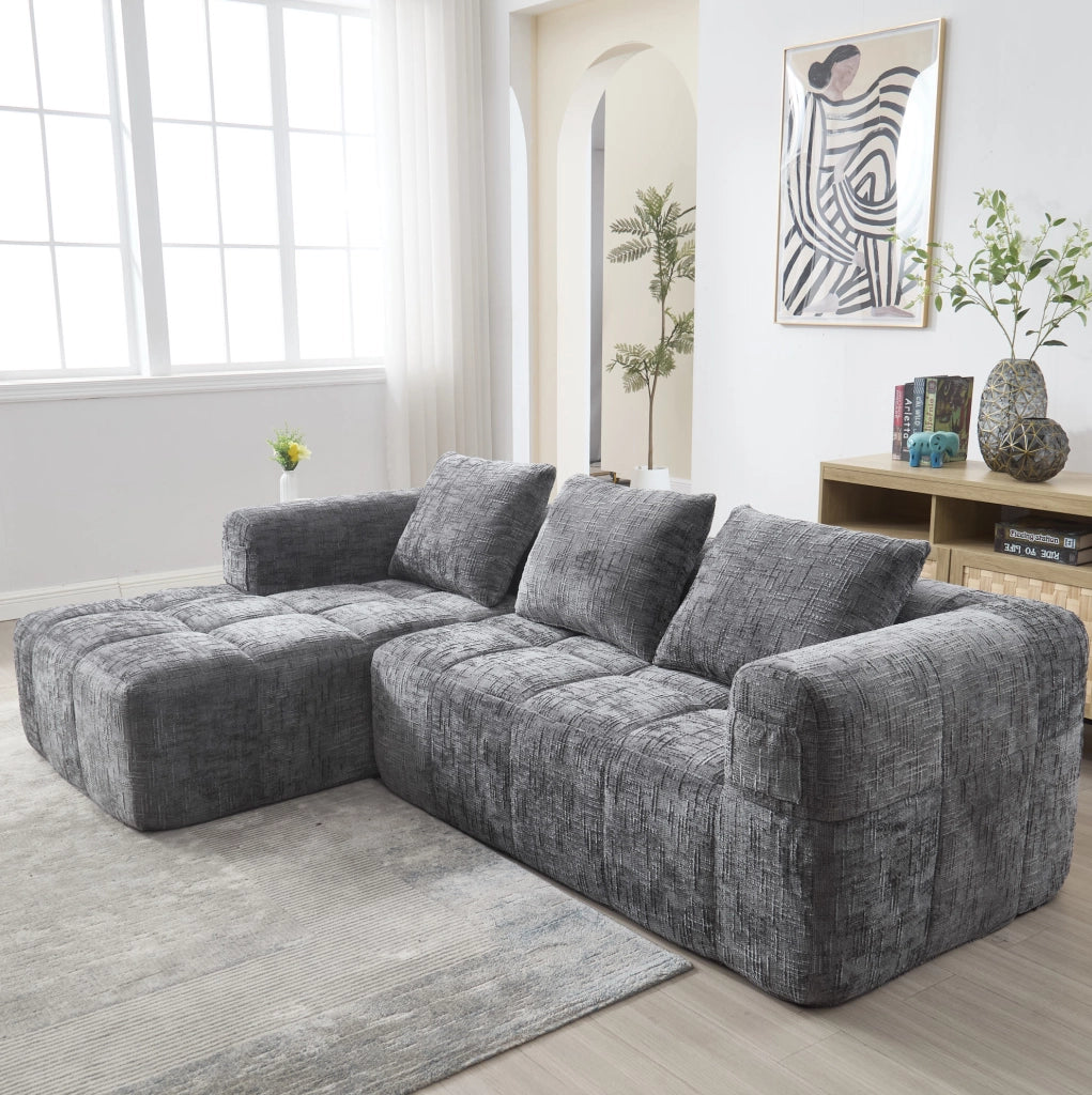 Divano angolare 250x158x60 cm senza installazione in chenille grigio