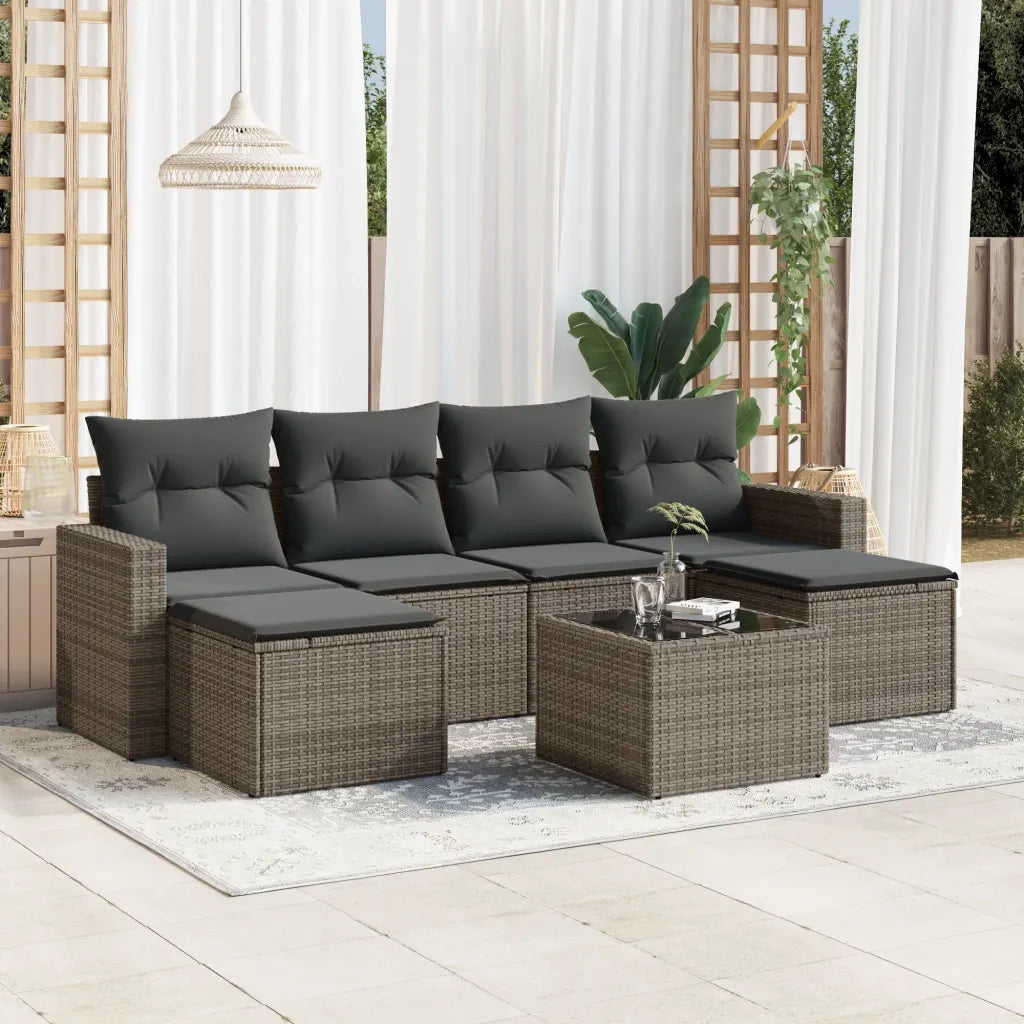 Set Divani da Giardino 7 pz con Cuscini Grigio in Polyrattan 3219320