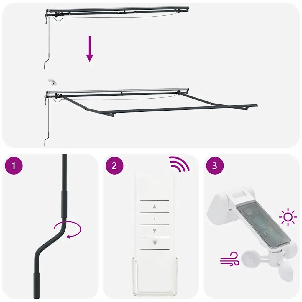 Tenda Retrattile Automatica LED Antracite e Bianco 300x250 cm 3310226