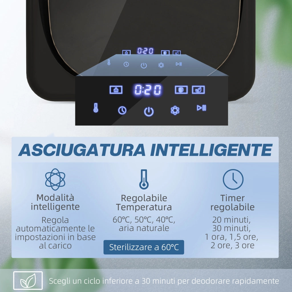 Asciugatrice ad Aria Carico 4kg con Timer e Programma Smart, in Acciaio Inox e ABS, 48x40x56 cm, Nero
