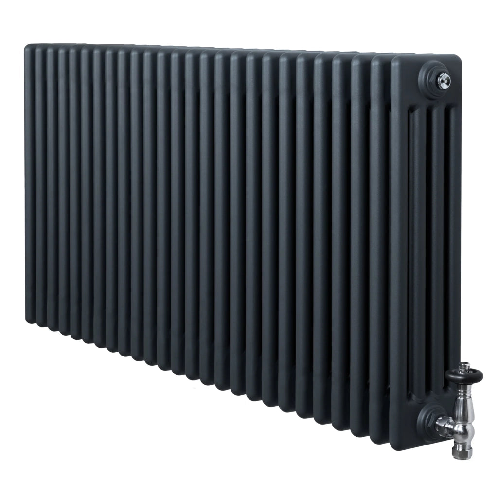 Radiatore Tradizionale 4 Colonne Orizzontale Riscaldamento Antracite & Valvole 600x1190 mm