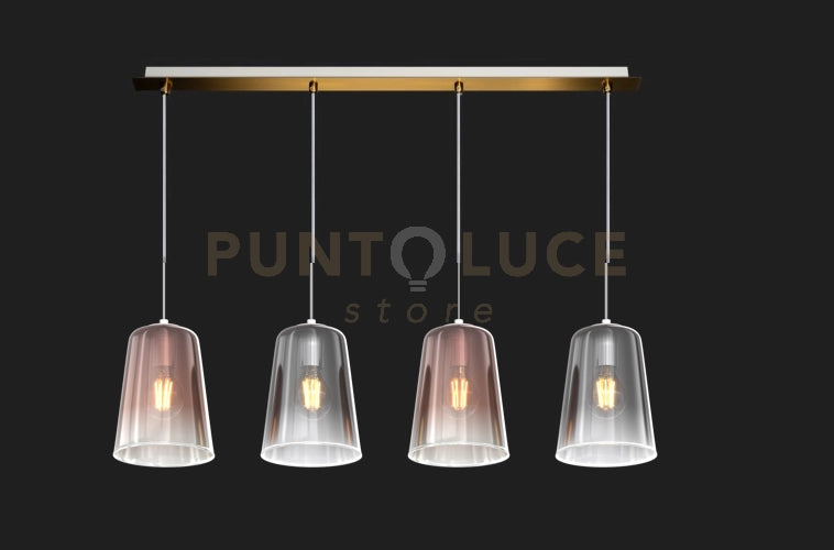 SOSPENSIONE OTTONE SAT. RETTANGOLARE 4 LUCI (2 RA + 2 CR) 1164OS-S4 R-RC