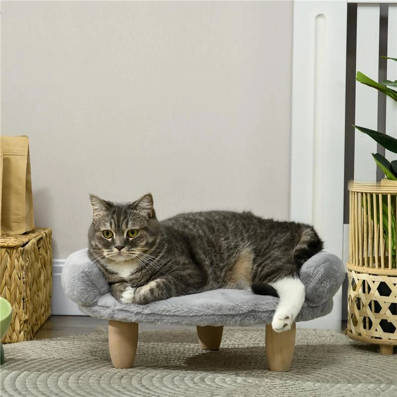 CUCCIA DIVANETTO PER CANI E GATTI SFODERABILE IN PELUCHE CON SCHIENALE, 47X40X20 CM, GRIGIO