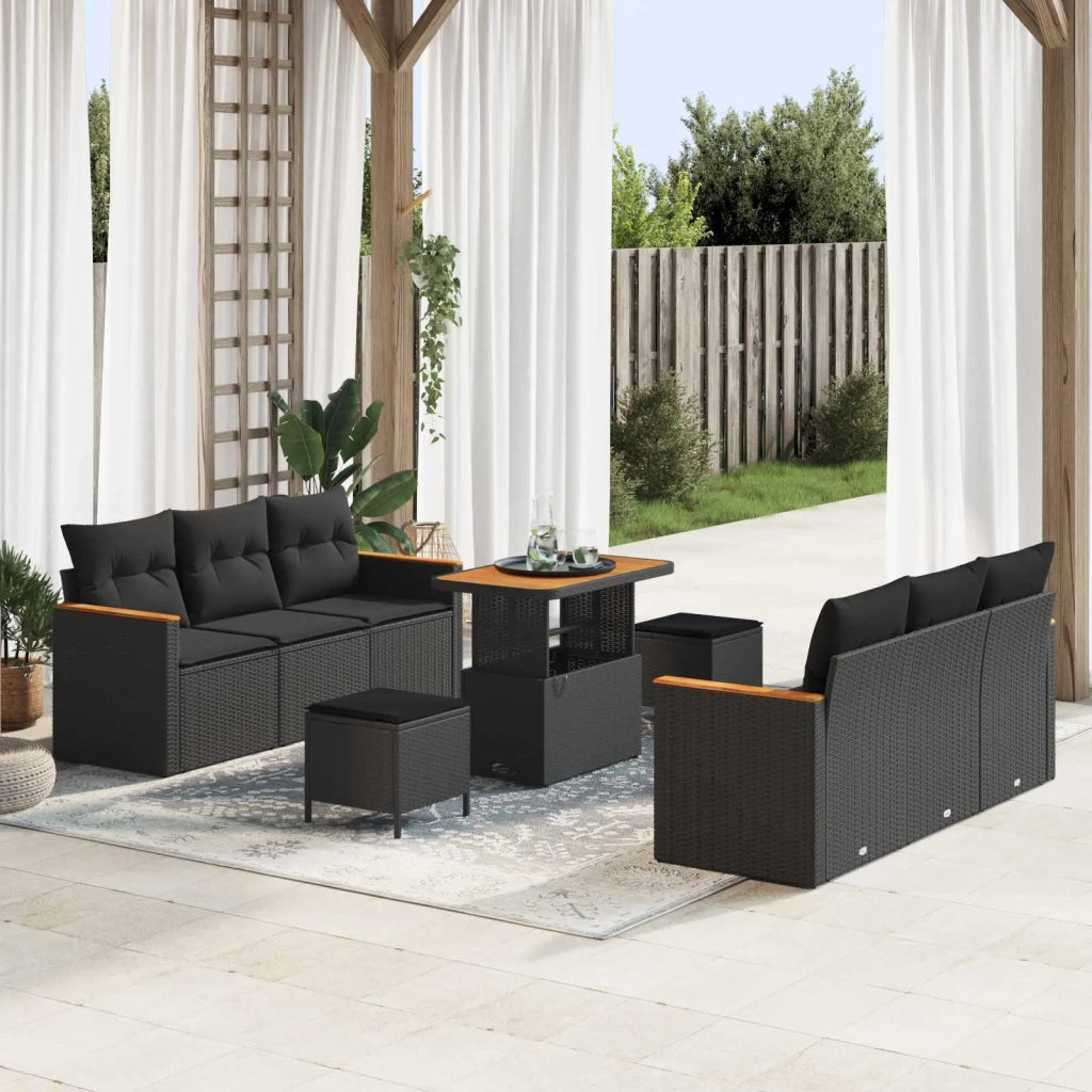 Set Divano da Giardino 9 pcs Nero polyrattan 3362999