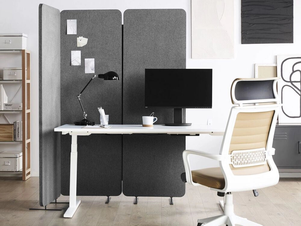 Paravento acustico a 3 ante separè divisorio ufficio grigio moderno