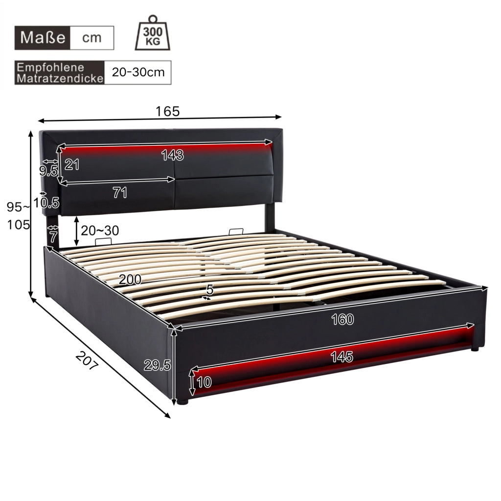 letto imbottito pu nero 160 x 200 cm