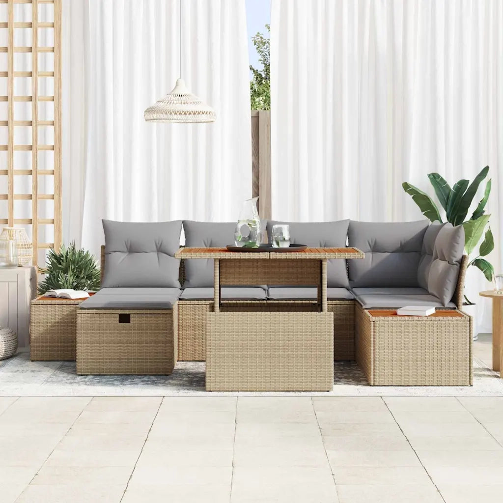 Set Divano da Giardino 7 pcs Beige polyrattan