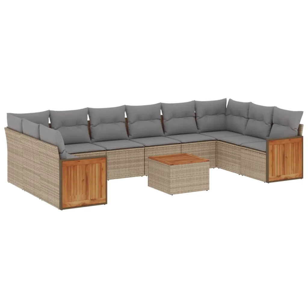 Set Divani da Giardino 11 pz con Cuscini Beige in Polyrattan