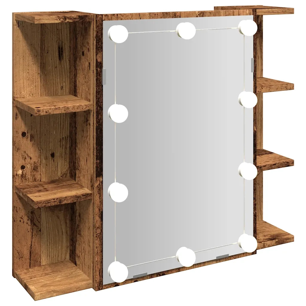 Mobile a Specchio con LED Legno Antico 70x16,5x60 cm 857003