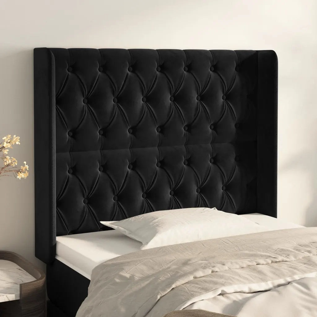 Testiera ad Orecchio-Testata con Orecchie Nera 93x16x118/128 cm in Velluto 943624