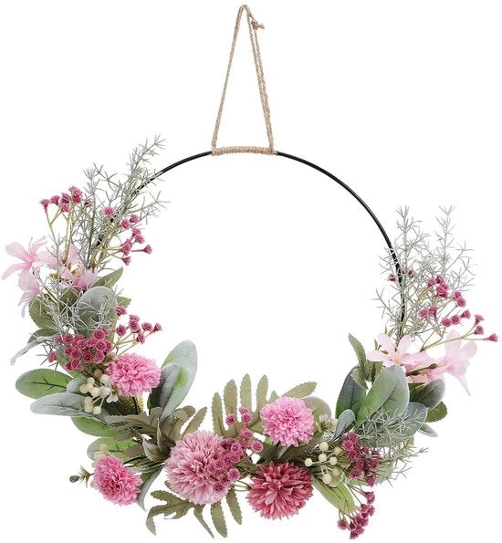 Decorazione per porta fiori artificiali - Eucalipto - Decorazione di primavera - Rosa - Decorazione per muro fiori - Adatto per matrimoni - 41 cm