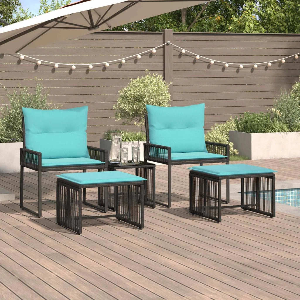 Set di Mobili da Esterno 11 pcs Nero e Turchese polyrattan 42025155