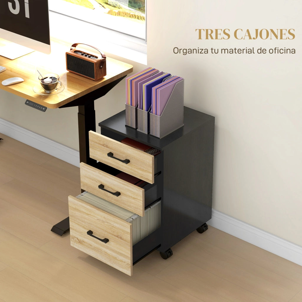Scrivania con cassetti e ruote ¨C zephmum ¨C quercia e nero 40x42x65 cm
