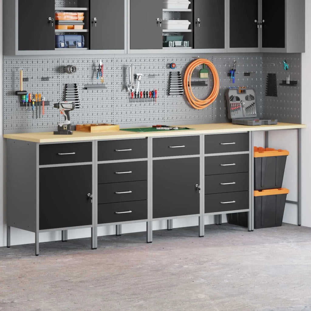 Set di mobili da lavoro con cassetto 5 pz Nero e Grigio 3321394