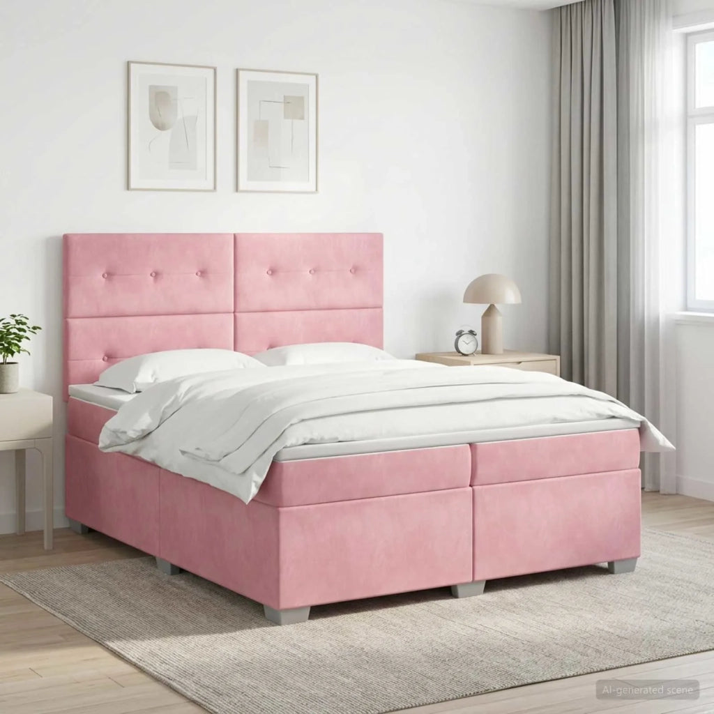 Letto box spring con materasso Rosa 200 x 200 cm Velluto 3453715