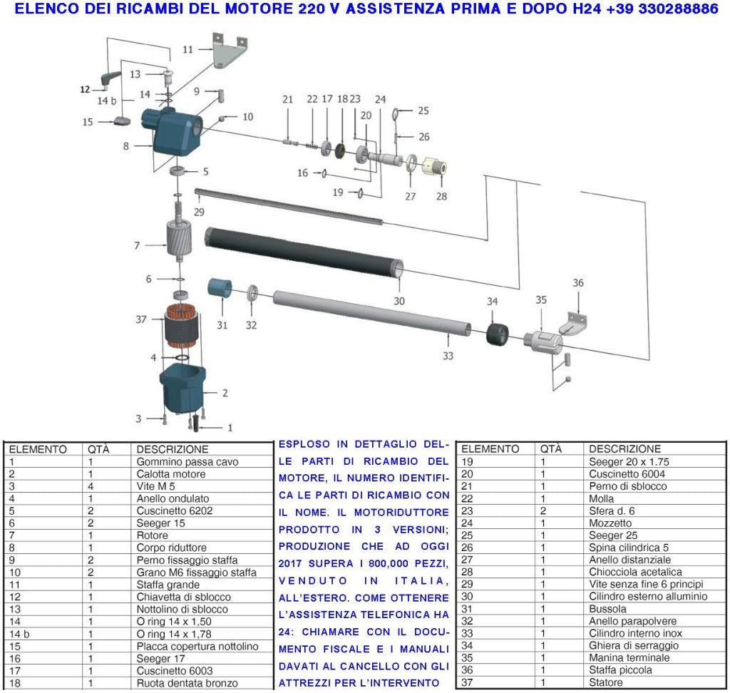 Chiocciola Acetalica Boccola 6 Principi Trainata dalla Vite Senza Fine fa Scorrere Avanti Dietro lo Stelo Apricancello dei Pistoni Titan Ricambio Dei Motori Elettrici Cancello Automatico Gates MPC GR