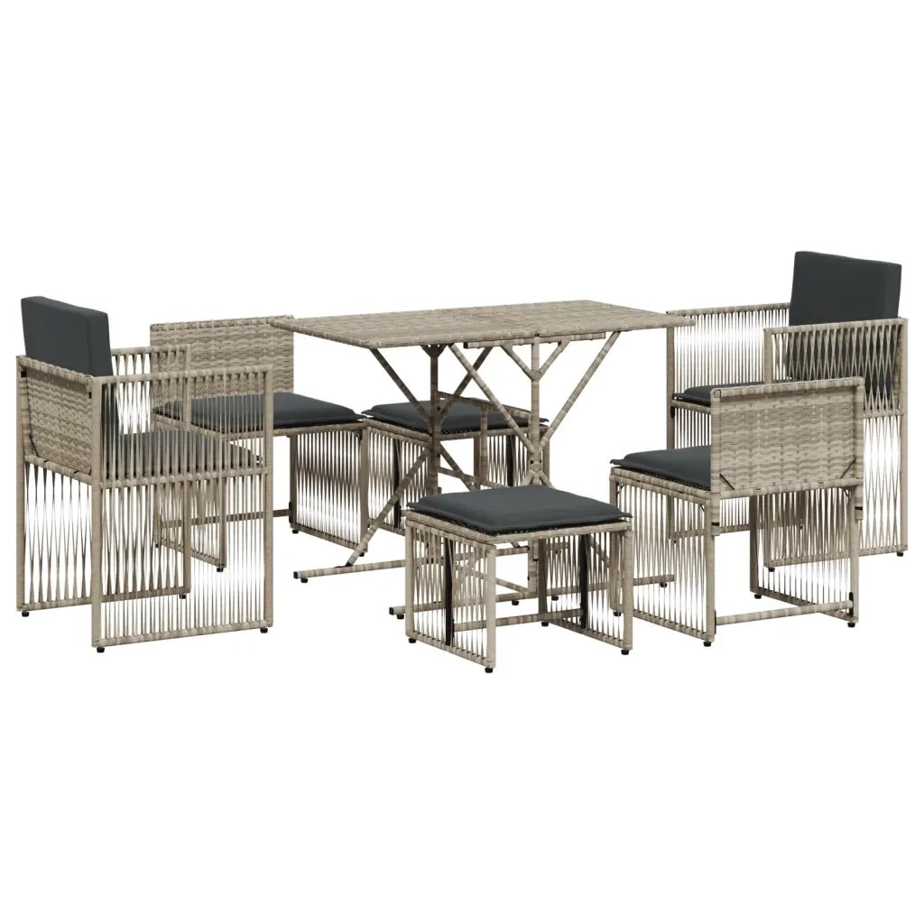 Set da Pranzo da Giardino 7 pz Cuscini Polyrattan Grigio Chiaro 369014