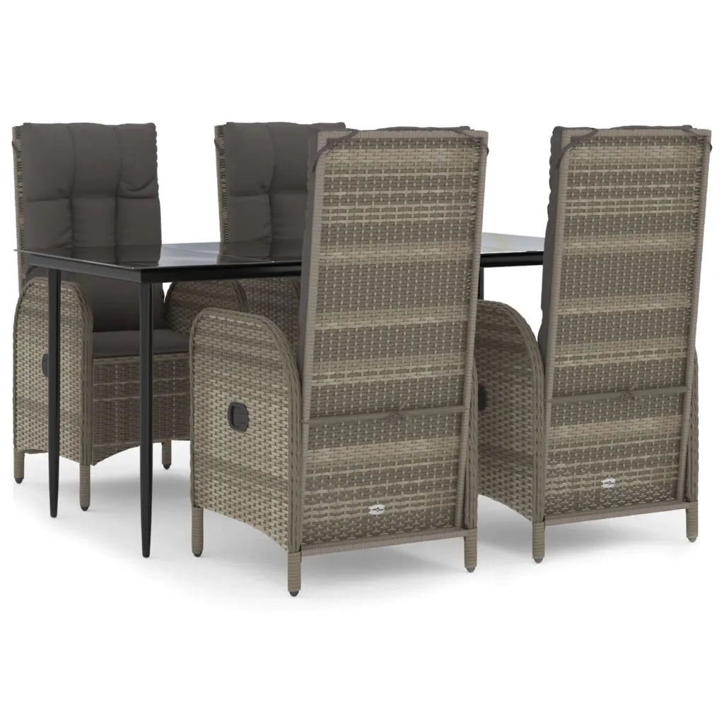 Set da Pranzo Giardino 5pz Nero e Grigio con Cuscini Polyrattan 3185181