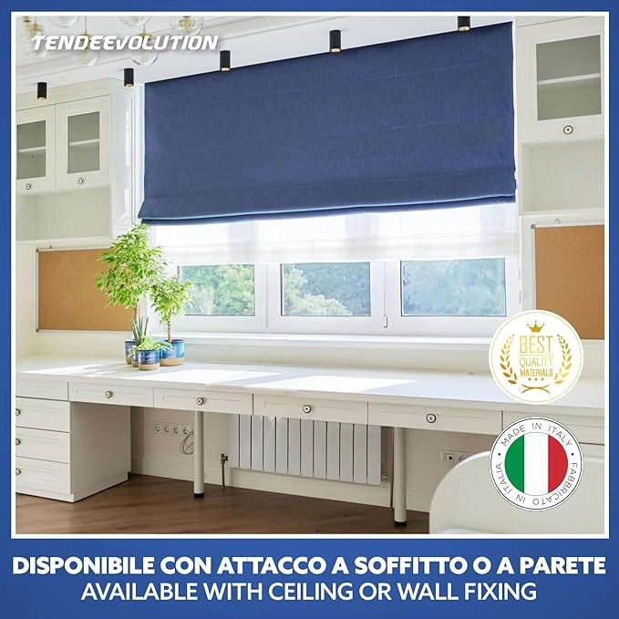 Binario Tenda a Pacchetto 4 Calate con cassone, Bastone Attacco Parete/Soffitto, Binario in Alluminio Bianco Lunghezza 120 CM Comando a destra