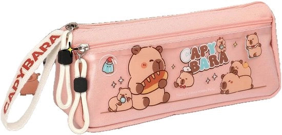 Etui per capybara, grande custodia per studenti, borsa portatile imbottita per attrezzature da ufficio, rosa.