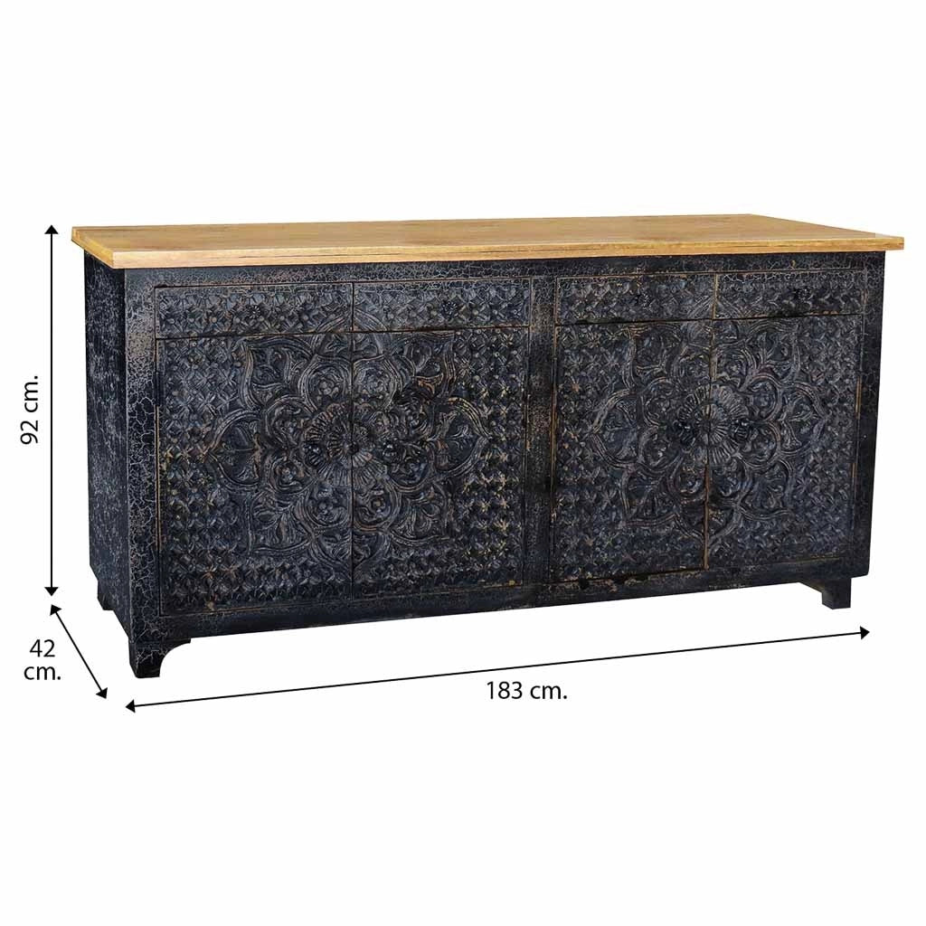 Credenza in legno nero 183x42x92
