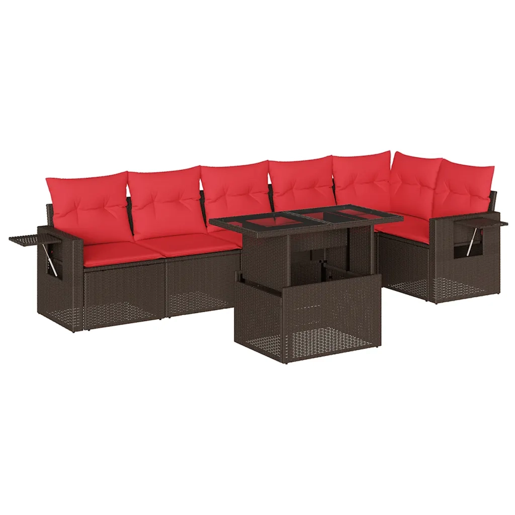 Set Divani da Giardino 7 pz con Cuscini Marrone in Polyrattan 3267924