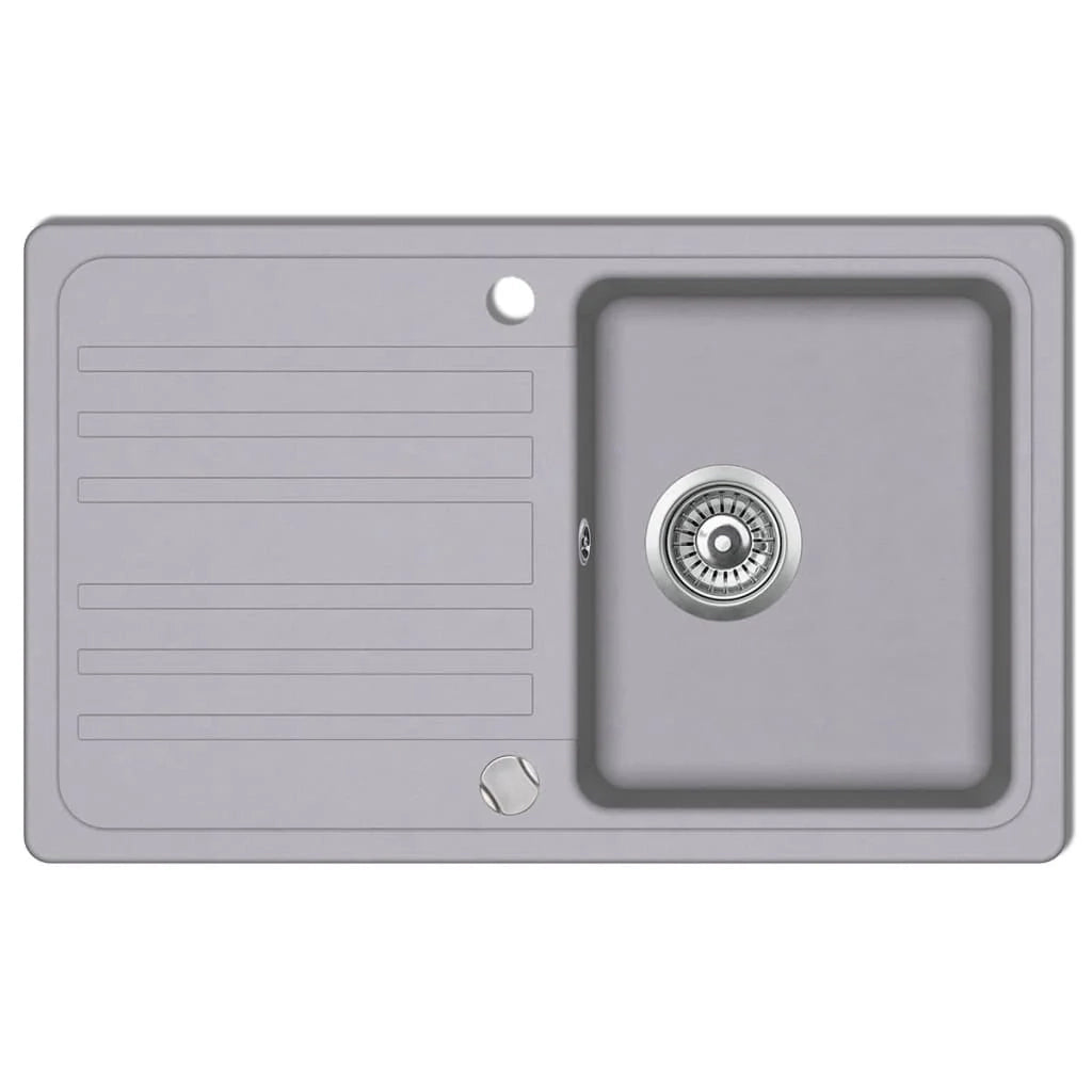 Lavello da cucina in granito con gocciolatoio reversibile 76,5 cm grigio 02_0002305