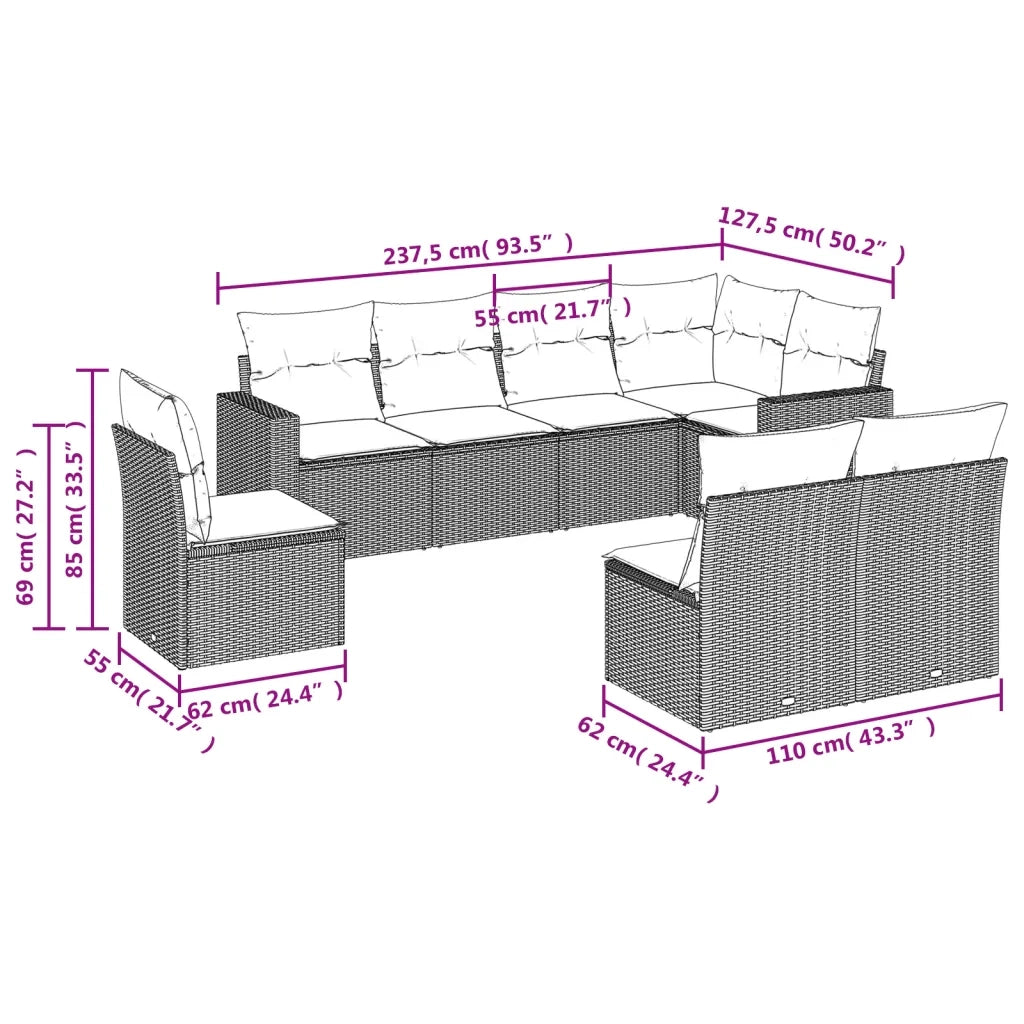 Set Divano da Giardino 8pz con Cuscini Grigio Chiaro Polyrattan 3219062