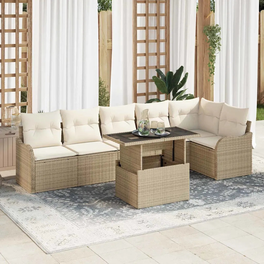 Set Divano da Giardino 7 pcs Beige Rattan in Polipropilene