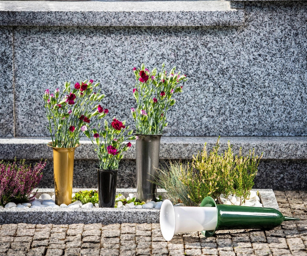 Vaso KADAX Bottiglia per Cimitero Lapide 35cm Lapide per Fiori Oro