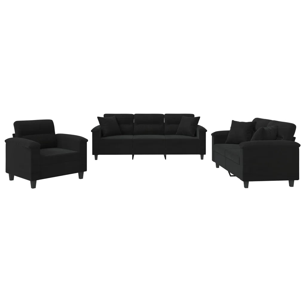Set Divani 3 pz con Cuscini Nero in Tessuto Microfibra 3202305