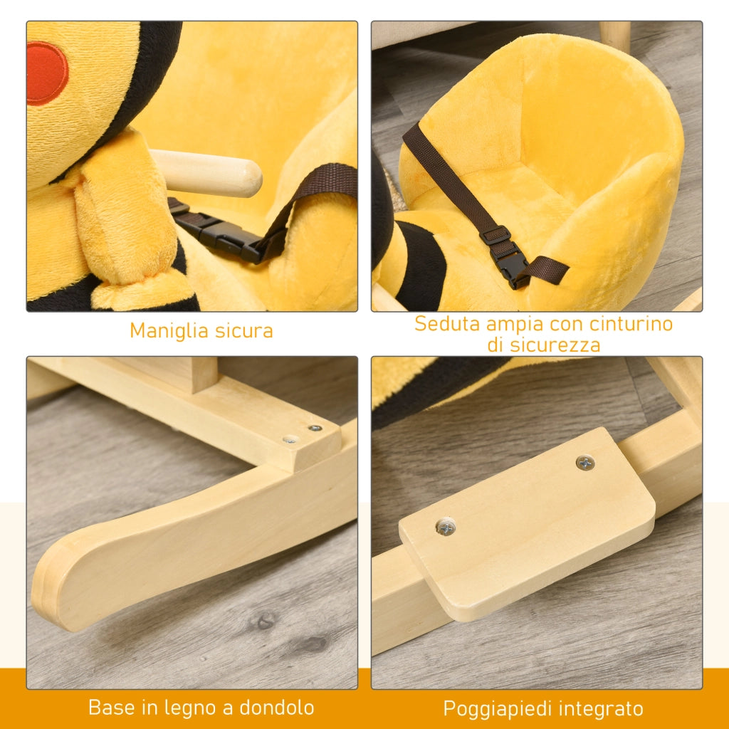 Dondolo Ape Legno per Bambini ¨C Minimal ¨C Giallo e Nero 60x33x45 cm