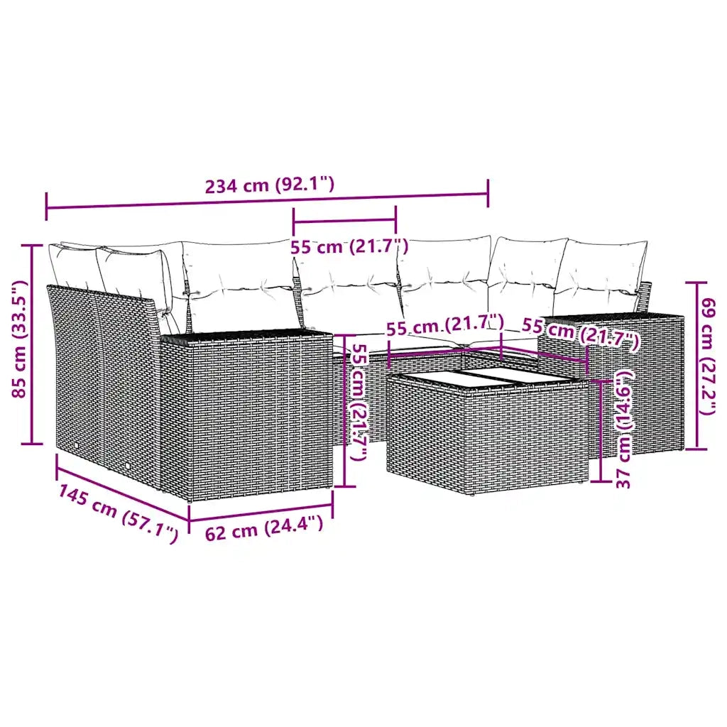 Set Divani da Giardino 7pz con Cuscini Grigio Chiaro Polyrattan 3222321